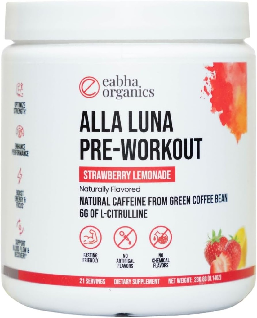 Alla Luna Pre- Trening - Lemoniada truskawkowa - Wsparcie energii, Focus i Stamina - Zwiększenie przepływu krwi dla lepszego pompy - 21-Day Supply - 1 Scoop na serwis