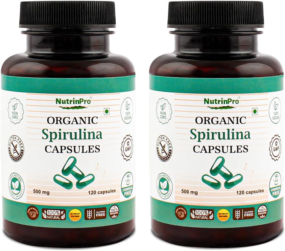 USDA Organic Spirulina kapsułki - 100% Pure Vegan Supplement, Non-GMO, Gluten- Free, Chemical- Free, (240)
