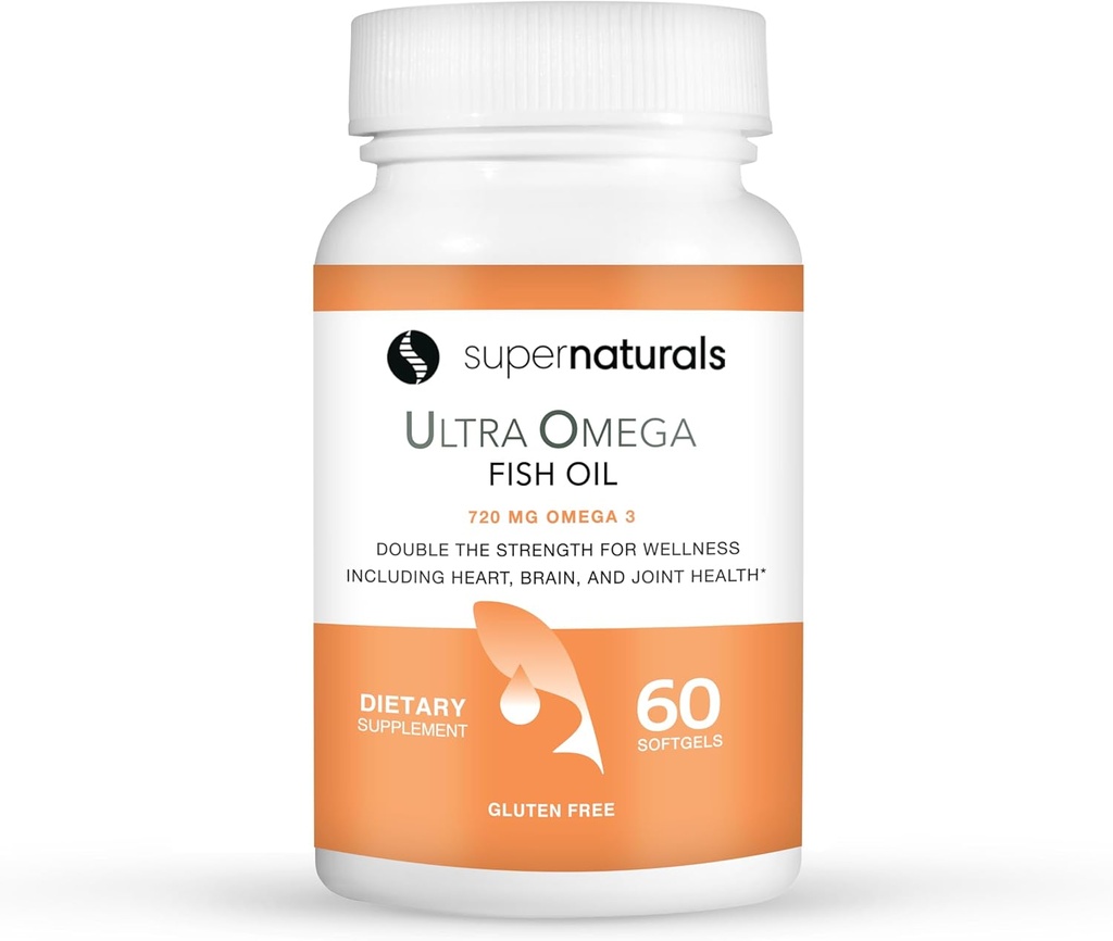 Super Natural Ultra Omega Fish Oil - Omega 3 Kwasy tłuszczowe EPA DHA - Wspiera zwiększenie funkcji mózgu, Wspiera Nerve i Eye Health 1200mg / 720 Omega- 3- 60 Kapsułki
