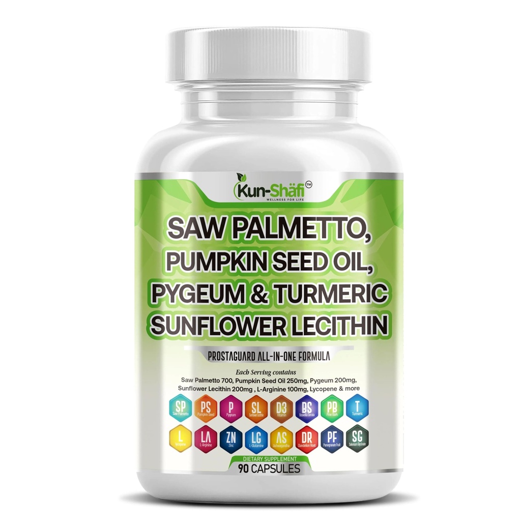 Saw Palmetto ze Stinging Nettle, Pygeum, Nasiona dyni, Lecytyna słonecznikowa, Turmeric & Ashwagandha - Prostate Support for Men with Lycopene & Witamina D3 - 90 Kapsułki
