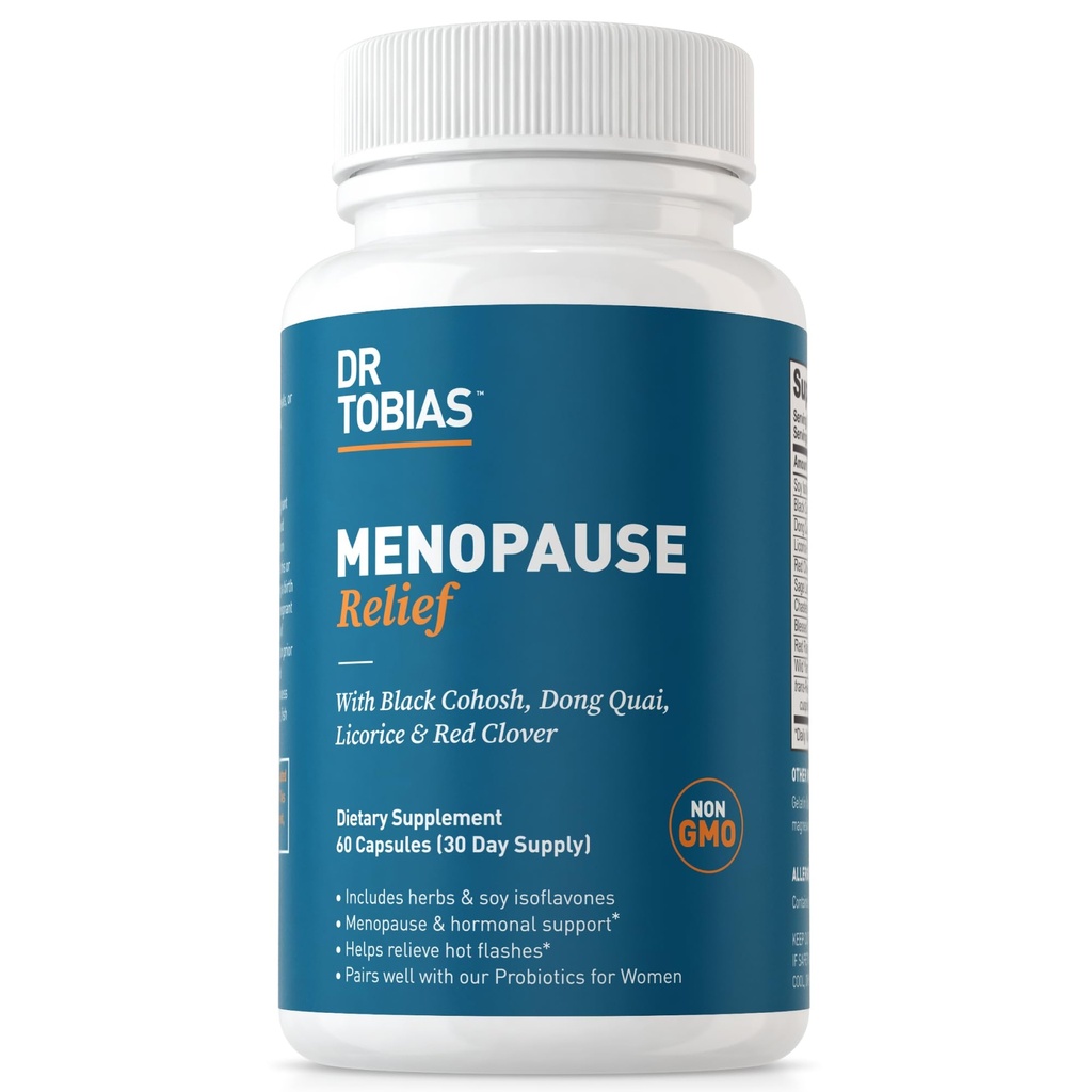 Dr Tobias Menopauza Relief z Black Cohosh, Soy Isoflavones, Don Quai, Hot Flash & Night Sweats Relief dla kobiet, Non-GMO Menopauza Suplementy dla kobiet, 60 Kapsułki, 30 Służenie