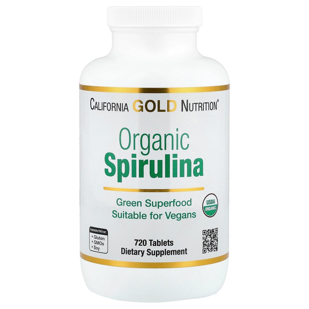 California Gold Nutrition Certified Organic Spirulina, USP weryfikowane, USDA Organic, Non-GMO, 500 mg, 720 Tabletki wegetariańskie