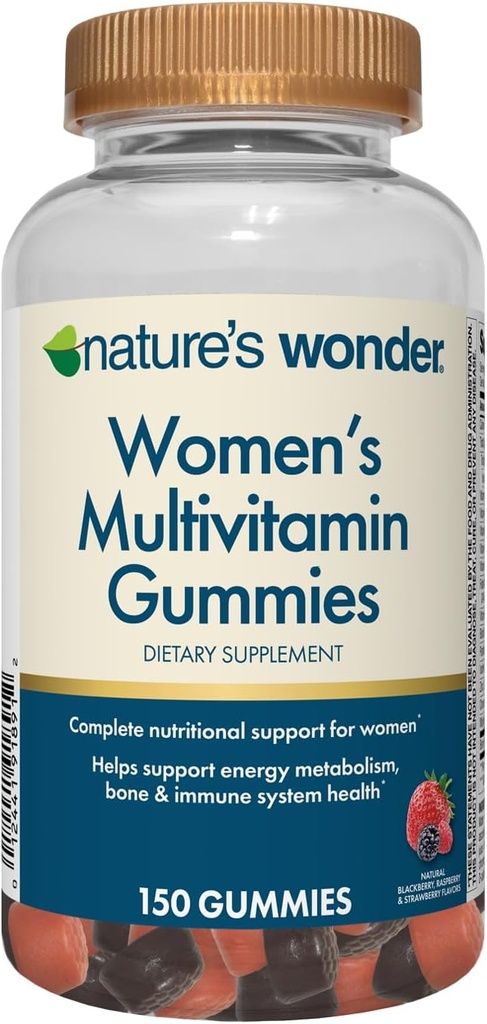 Nature 's Wonder Women' s Multivitamin Gummies, Wspiera energię, Metabolizm, kości i układu immunologicznego Zdrowie z witamin A, C, D, B6, B12, Biotin, Kwas foliowy, 75 Day Supply, 150 Count