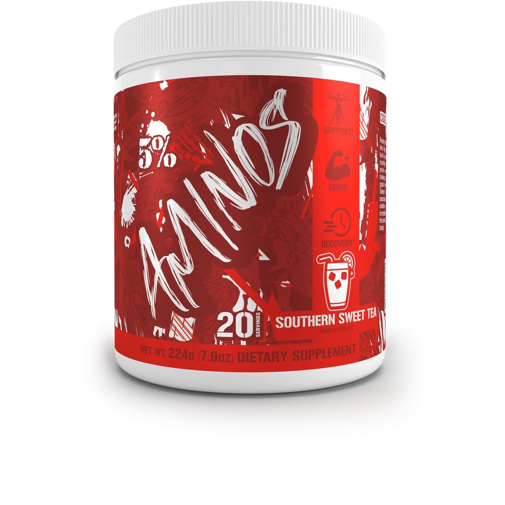 5% Kod odżywczy Red Aminos BCAA & EAA post Workout Recovery Powder Incorporation 124; Full Spectrum Essential Amino Acid Complex for Men & Women (Southern Sweet Tea)