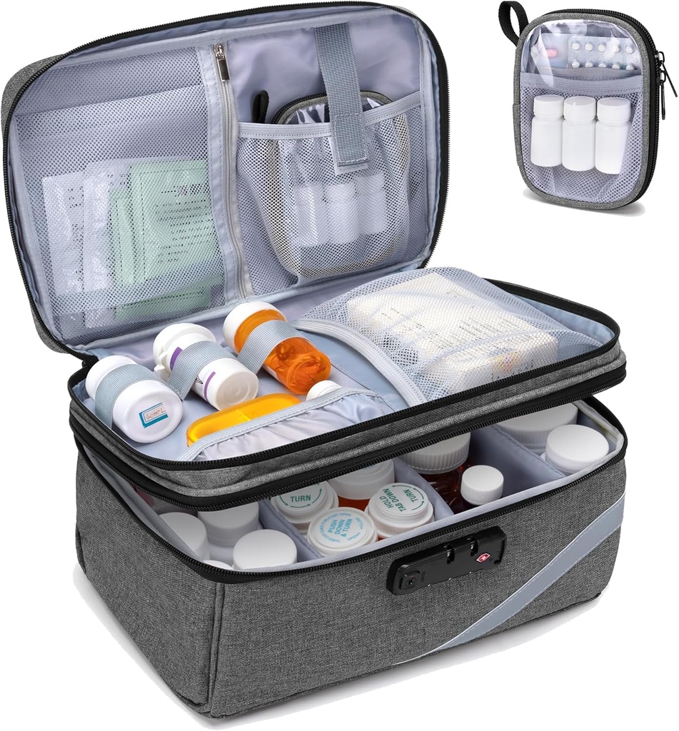 Trunab Medicine Storage Bag z łączonym zamkiem, Lockable Pill Bottle Organizer, Travel Medication Carry Case for Medicine Box, recepta, Witaminy, Suplementy lub Dostawy medyczne
