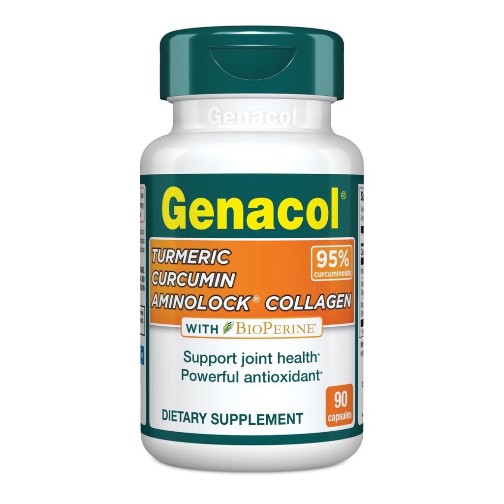Genacol kurkumina turmerowa, Ultrahydrolizowane Colagen Peptydes Suplement z ekstraktu Black Pepper (BioPerine), Soothe Your Joints, Zwiększona absorpcja, 90 Kapsułki (30- Day Supply)