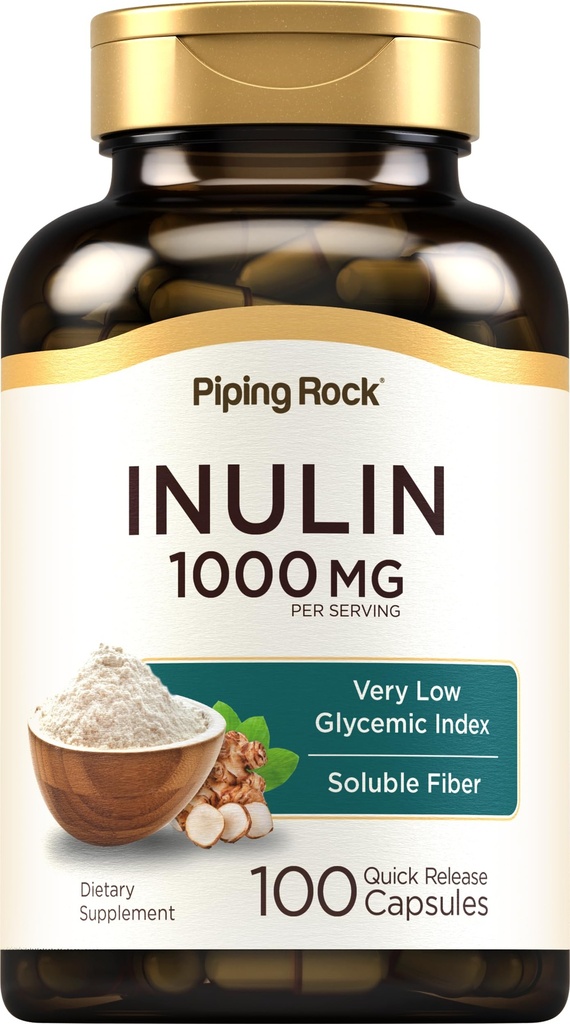 Piping Rock Organic Inulin Capsules 1000 mg | 100 Count | Low Glycemic Index | Soluble Fiber Supplement | Non-GMO, Gluten Free
