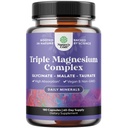Triple Magnezu Complex Supplement - Wysoka Absorpcja Magnezu Glicynian, Malate & Taurate Mieszanka dla Mięśnie Wsparcie Energetyki i Zdrowia Serca - Triple Mg Complex 400 mg Kapsułki - 180 Liczba
