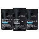 Sports Research Double Strength L- Theanine Supplement Softgels for Focus & Relaxation, Magnezu Glycinate for Resteful Sleep & Enzymatic Processes + Sleep Complex Melatonin - wolne kapsułki wegańskie