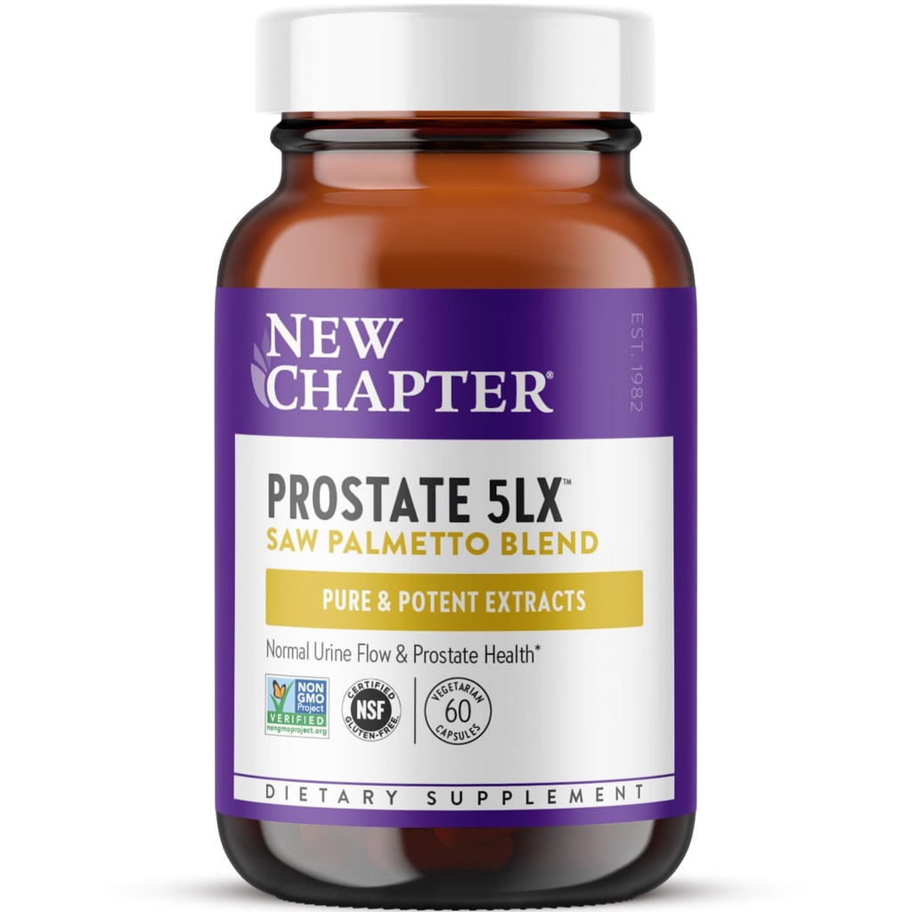 Nowy rozdział Prostate Supplement - Prostate 5LX z siłą kliniczną Piła Palmetto + Selen fermentowany dla odnowy biologicznej mężczyzn - 60 ct Kapsułka wegetariańska