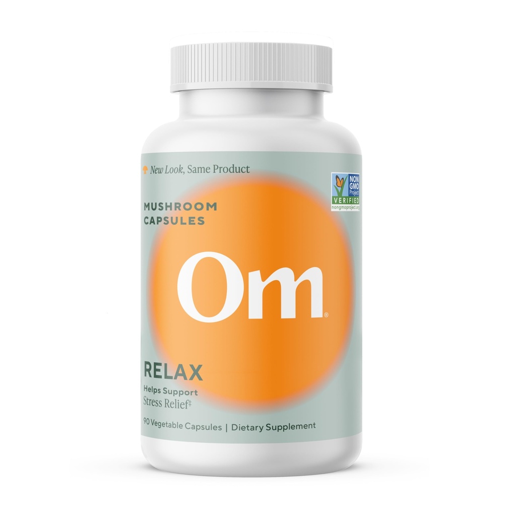 OM MUSZKA SUPERFOOD Relax Mushroom Kapsułki, 90 Hrabia, 30 Dni, Grzyby Reishi, Ashwagandha, GABA, L- Theanine, Magnez, Adaptogens for Stress Support (Wcześniej Gently Zen, Opakowania maja Vary)