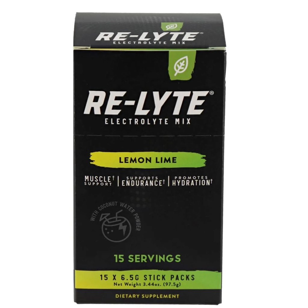 RELYTE Re- Lyte Electrolyte Drink Mix Lemon Lime 15 Servings Pakiety 3.44 oz.