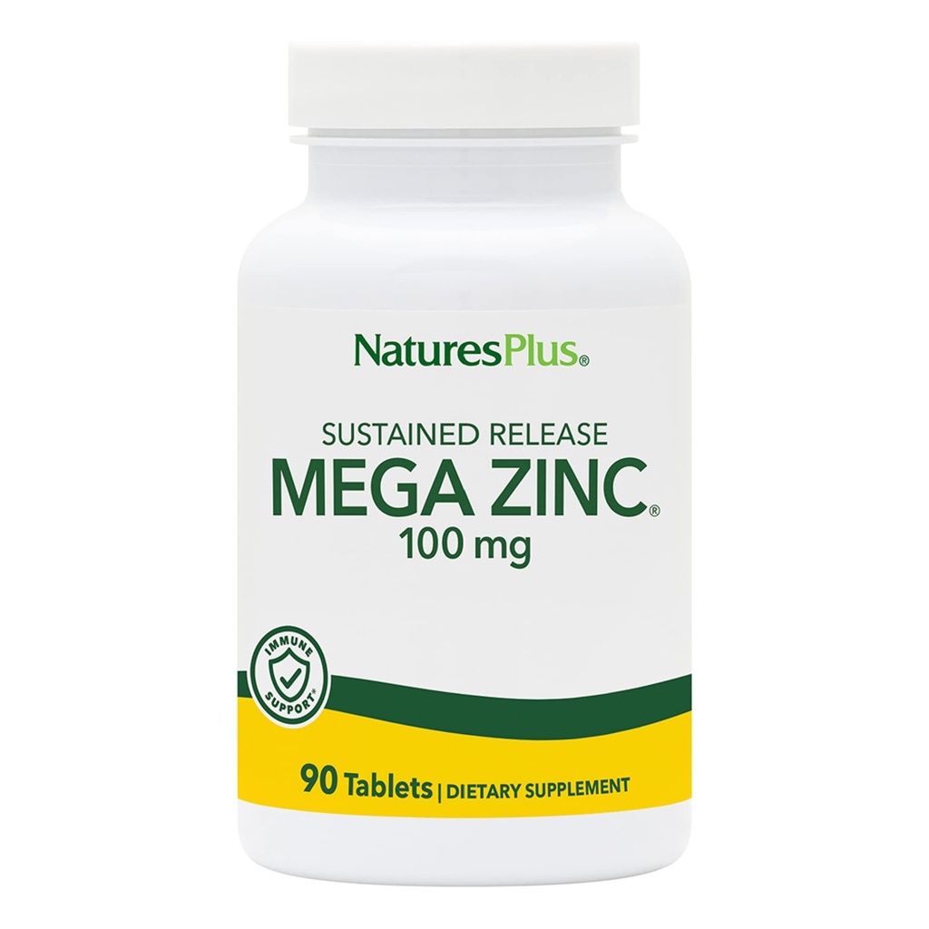 NaturesPlus Mega Cynk 100 mg Trwałe uwolnienie - 90 Tabletki - Wegetarianin, Gluten Free - 90 Służenie