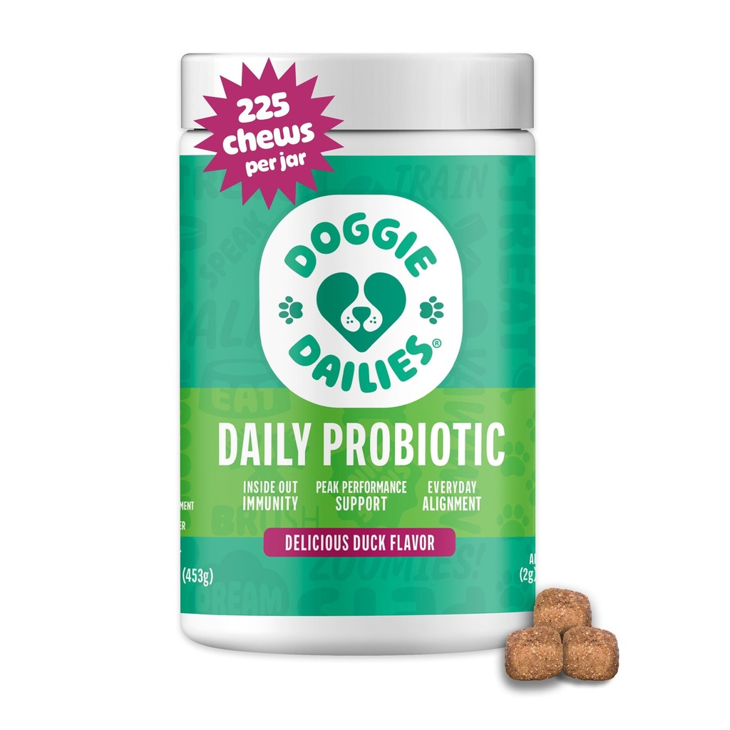 Psy Dailies Probiotyki dla psów - Zaawansowane Psy Probiotyki z Prebiotykami - Promotes Digestive Health - Wsparcie układu immunologicznego i ogólnego zdrowia (Duck) 225 Soft Chews