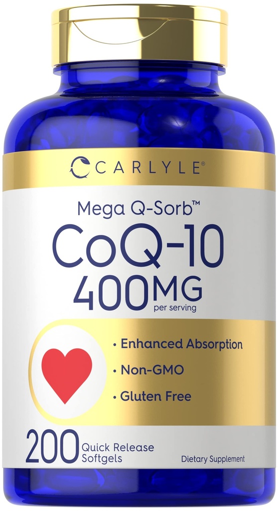 Carlyle CoQ10 400mg Softgels 124; 200 Hrabia 124; Koenzym Wysokiej Absorpcji Q10 Bilans 124; z ekstraktem Black Pepper 124; Non-GMO i Gluten