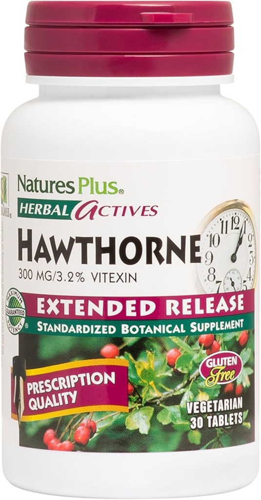 Nature Plus Herbal Actives Hawthorne - 300mg, 3,2% Vitexin, 30 Vegan Tablets - 30 Servings