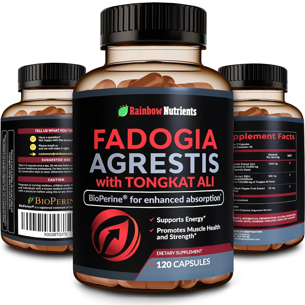 115,000mg Fadogia Agrestis z Tongkat Ali + BioPerine ® [Max Absorpcja] - Wspiera Stamina, Siła, Skupianie, Mięśnie Zdrowie i Odzysk, Napęd & Wydajność - Non-GMO & Made in USA - 120 V Kapsułki