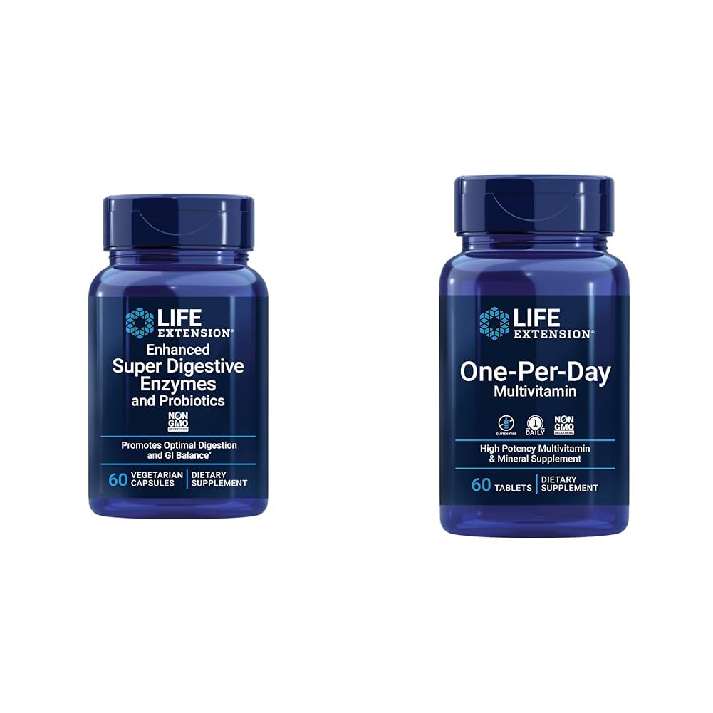 Life Extension Enhanced Super Enzymy i Probiotyki 60 Kapsułki wegetariańskie i One- Per- Day Multivitamin 60 Tabletki