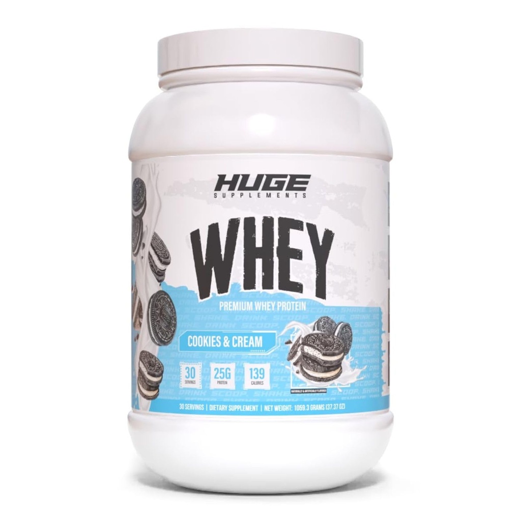 Ogromna serwatka, proszek proteinowy do hodowli mięśni, białko 25g, 12g EAA, wspomaga wzrost mięśni, wydajność i odzysk (Cookie & Cream, 30 Servings)
