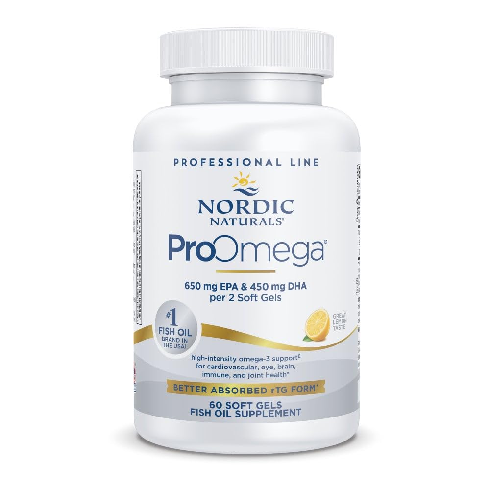 Nordic Naturals ProOmega, Lemon Flavor - 60 Soft żele - 1280 mg Omega-3 - Wysoka moc oleju rybnego z EPA & DHA - Promotes Brain, Eye, Heart, & Immune Health - Non-GMO - 30 Służenia