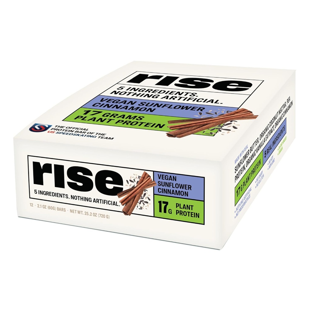 Rise Pea Protein Bar - Wegan Sunflower cynamon 124; Breakfast Bar & Protein Snack 17g Protein Just 5 Whole Food Ingredients Non-GMO Gluten- Free Soy Free