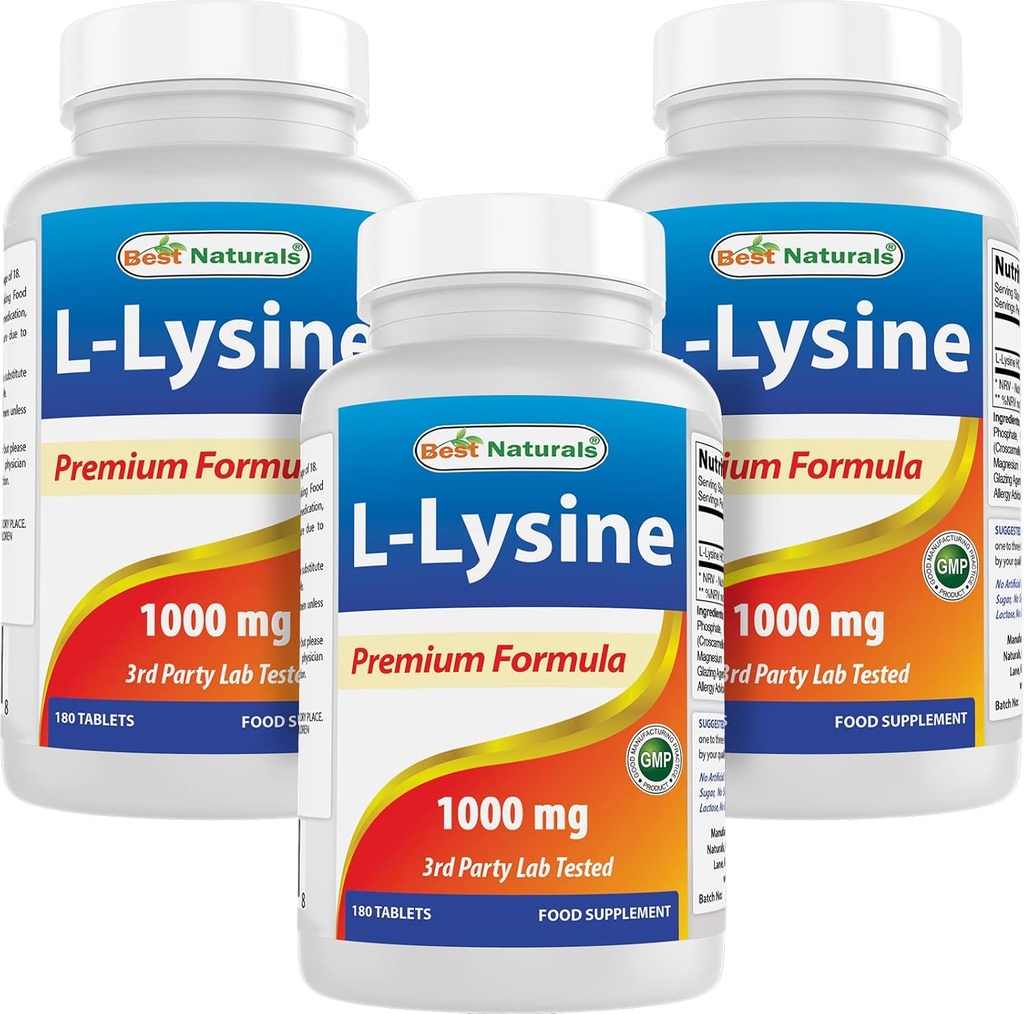 Best Naturals L- Lysine 1000mg 180 tabletek (180 sztuk (opakowanie po 1)) (3 butelki)