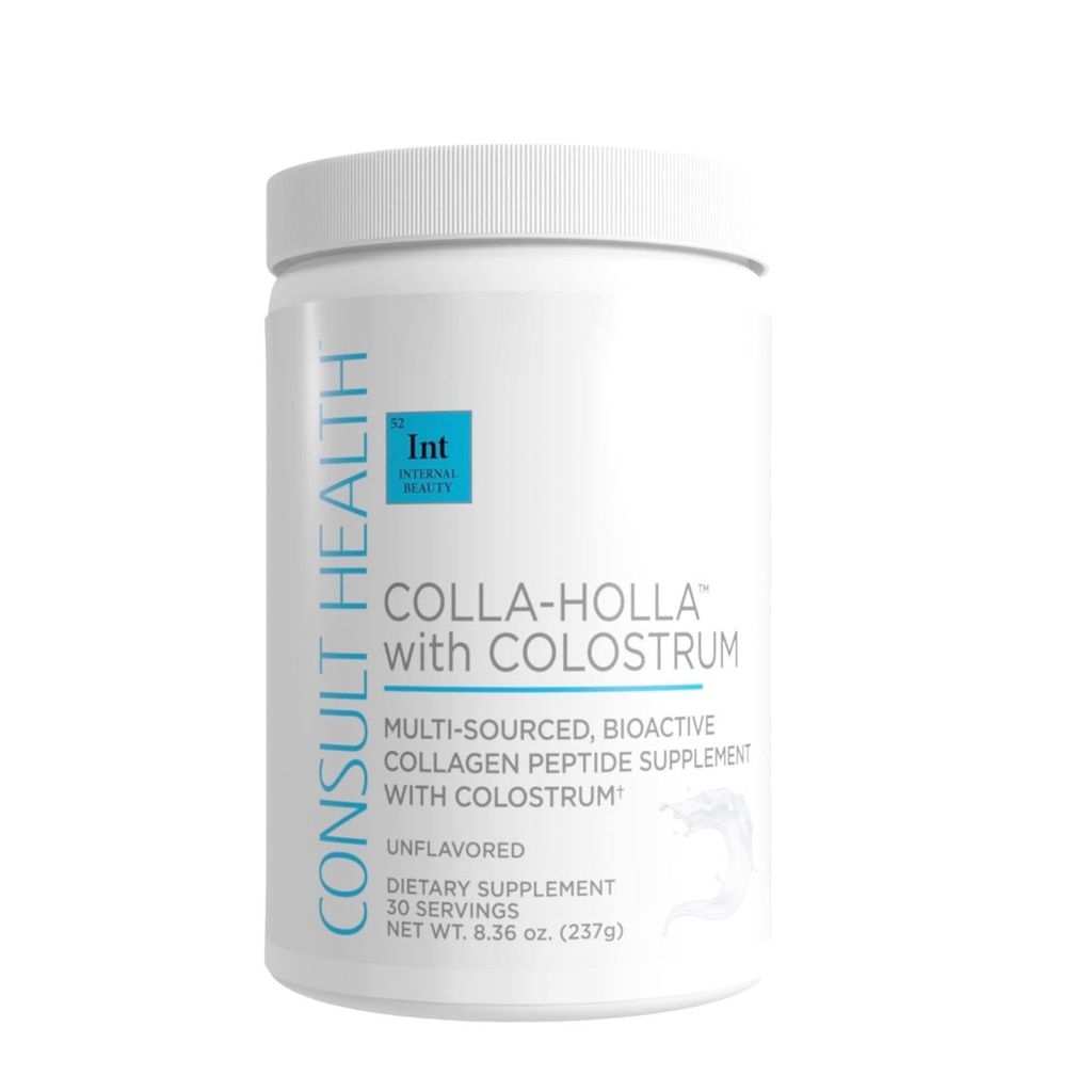 Consult Health Colla Holla- Multi- Sourced Collagen Verisol Protein Powder z Colostrum na elastyczność skóry, zmniejszenie zmarszczek, Zdrowe włosy & Joint Support. 8.36 oz