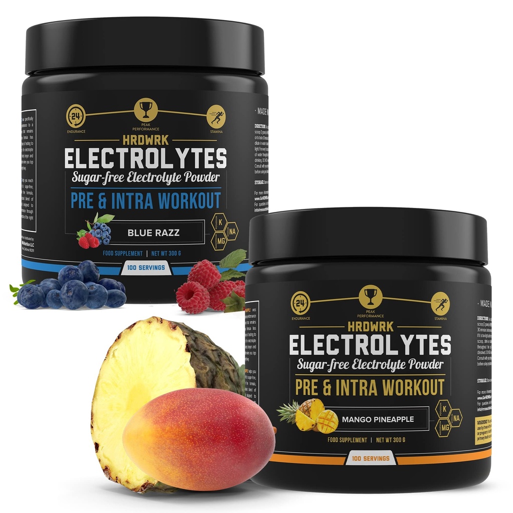 HRDWRK Elektrolity Proszek z magnezem, Potas - Cukier wolny Electrolytes Boost Endurance i zmniejszyć zmęczenie z tego suplementu elektrolitów - Maksymalne nawodnienie - Keto Friendly