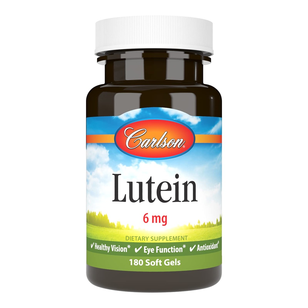 Carlson Lutein 6 mg, Vision Support & Eye Health Supplement, Formuła przeciwutleniająca z Zeaksantyną, 180 Softgels