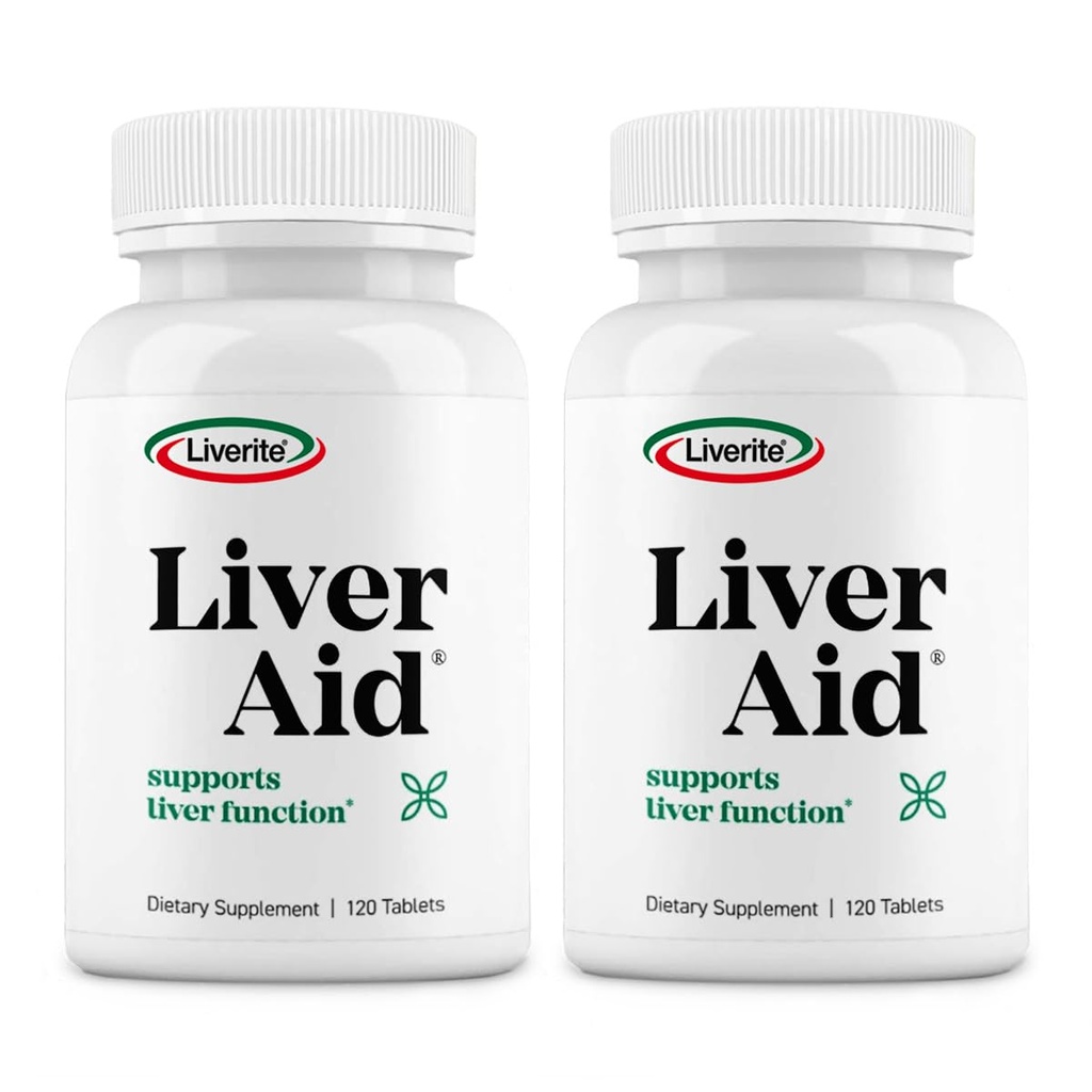 LIVERITE Liver Aid 2- Pack 120 Tablets (Total 240ct) Wspomaga zdrową czynność wątroby, energię fizyczną i witalność.