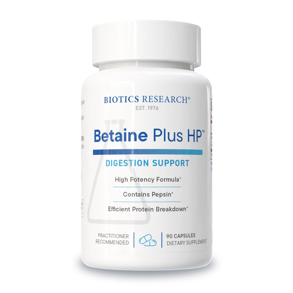 Biotics Research Betaine Plus HP - Wysoka potencja suplement kwasu solnego, Wspomaga funkcje pokarmowe 90 Kapsułki