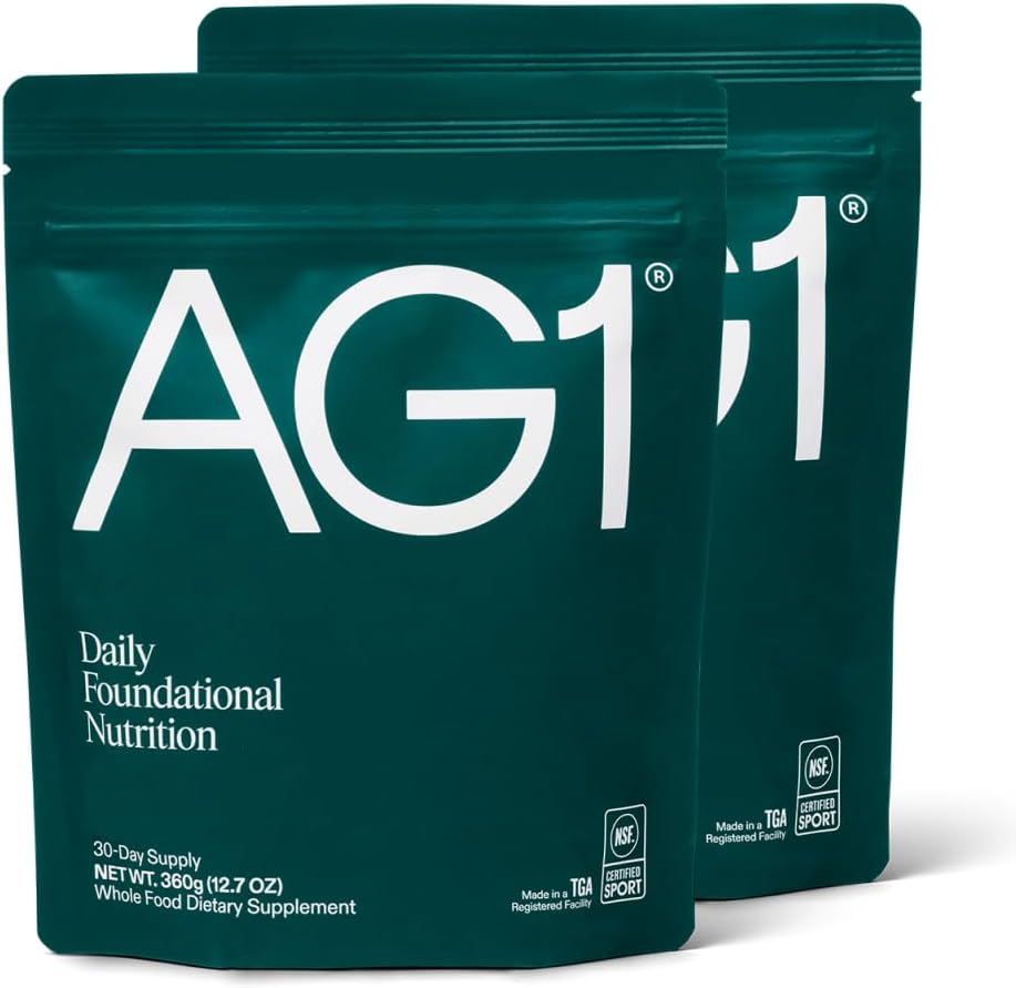 AG1 Zielony suplement do proszku 124; Poprawa stanu zdrowia gut 124; Multiwitamina, Probiotyk, Gluten Free, Wegan i Keto Friendly Department 124; 75 Witaminy (Athletic Zielonych) - 2 Pack, Classic Formula (30 Servings Per Pouch)