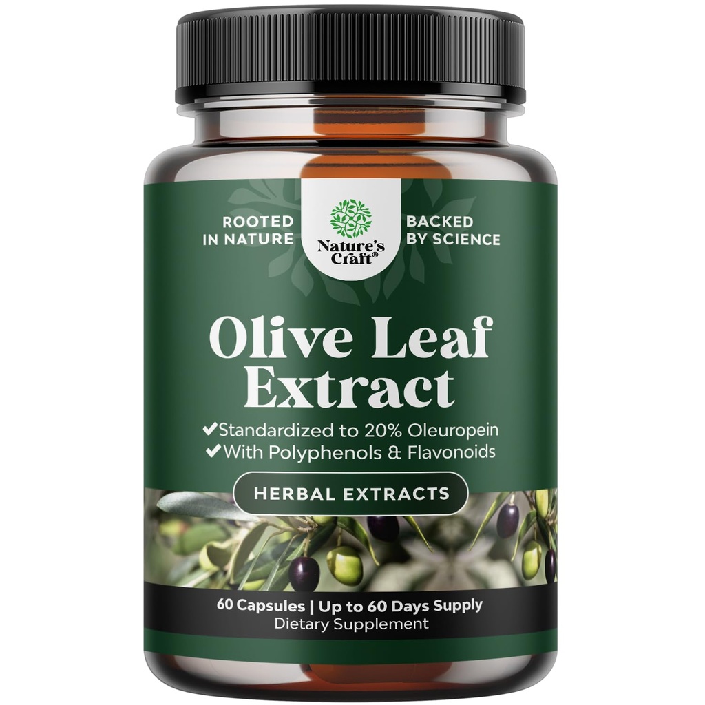 Ekstrakt z liści oliwek o dużej mocy - suplement przeciwutleniający o wysokiej mocy z czystym liściem oliwek z 20% oleuropeiną - Herbal Heart Health Supplement - Vegan Non-GMO & Gluten Free (2 Month Supply)