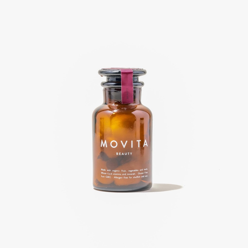 Movita Beauty - Promotes Healthy Hair, Skóra i paznokcie z Biotin & Choline -Fermented Whole Foods, Organic, Wegan, Gluten- Free, Non-GMO - 30- Day Supply (Butelka szklana)