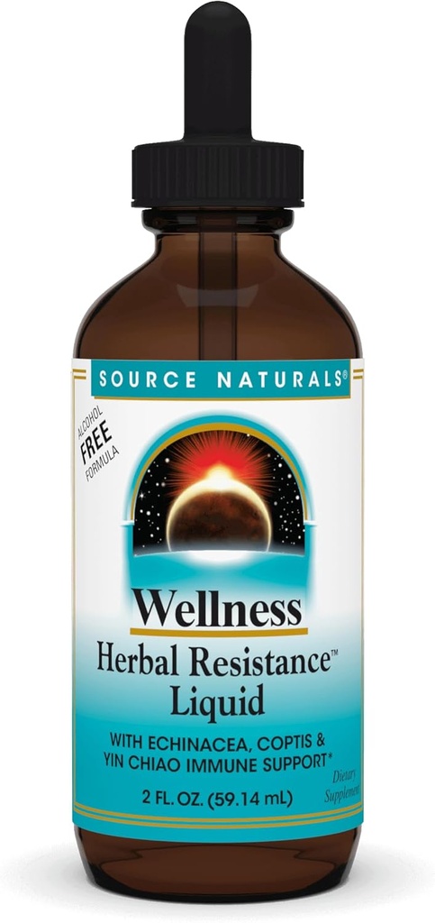 Źródło Naturals Wellness Herbal Resistance Liquid z Echinacea, Coptis i Yin Chiao, Wsparcie immunologiczne * - Alkohol wolny - 2 OZ