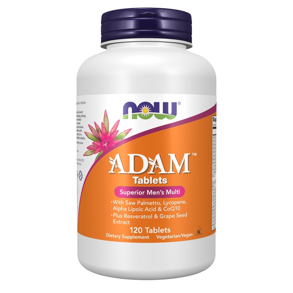 Teraz suplementy żywności, ADAM ™ Multiwitamina mężczyzn z Saw Palmetto, Lycopene, kwas liponowy alfa i CoQ10, Plus Natural Resveratrol & Grape Seed Extract, 120 Tabletki