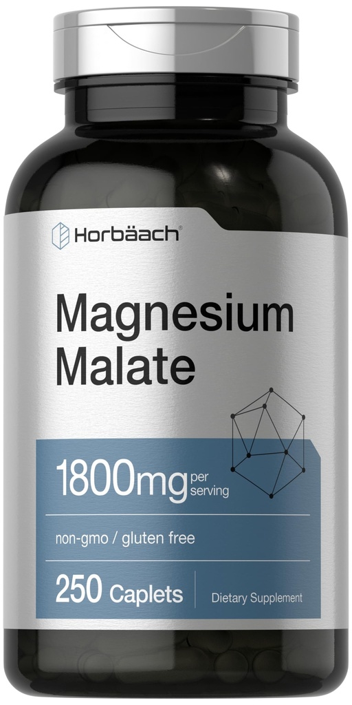 Horbäach Magnezu Malenian 124; 1800mg XI124; 250 Powleczone Caplets XI124; Wegetarianin, Non-GMO, Gluten