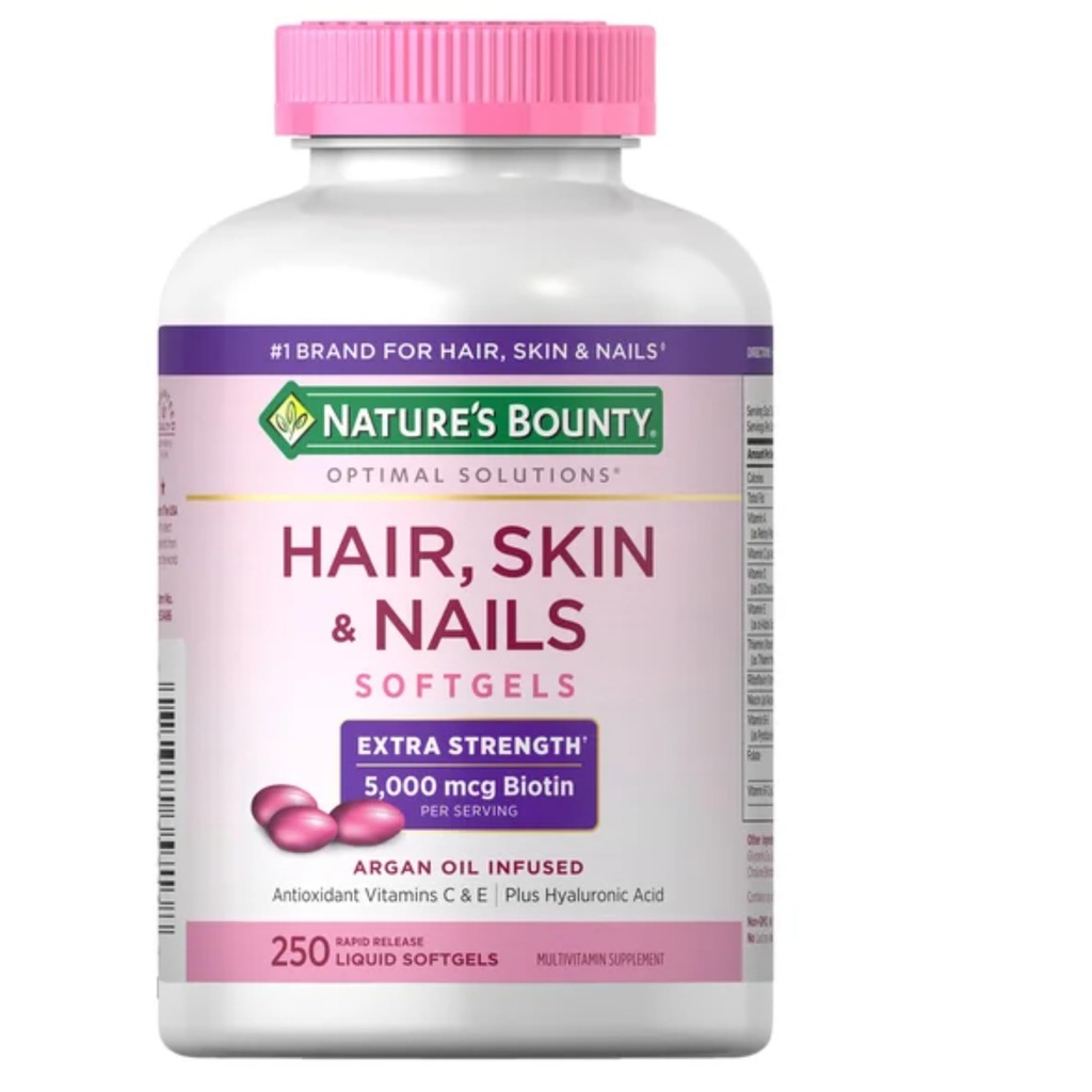 Nature's Bounty Hair Skin and Nails 5000 mcg of Biotin - 250 Coated Tablets Extra Strength