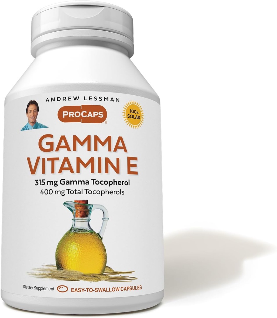 ANDREW LESSMAN Gamma Witamina E 30 Softgels - 315 mg Gamma Tocoferol, Ochrona Witamina E. Cztery formy naturalnych Tocoferoli z oleju ahiflower. Potężny przeciwutleniacz. Brak form syntetycznych
