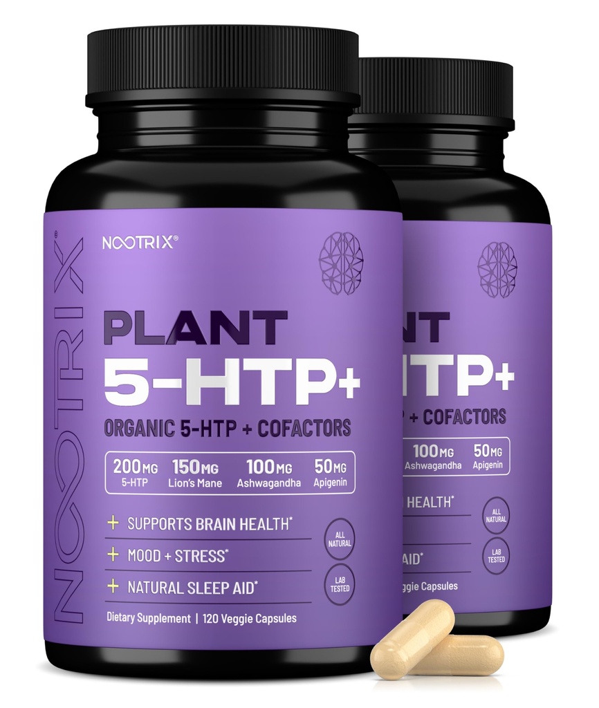 Nootrix Organic Plant 5 HTP + Supplement Employ124; Wspomaga pamięć, koncentrację mentalną, zdrowie i energię 124; Promuje zdrowe nastroje i funkcje mózgu 124; Witamina B6 & L Theanine 124; 240 Kapsułki