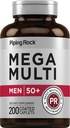 Piping Rock Multivitamin dla mężczyzn ponad 50 + 124; 200 Kaplet 124; Mega 50 Plus Codzienne Multimineralne 124; z Magnezu, Wapnia, Cynk 124; Non-GMO, Gluten suplement wolny