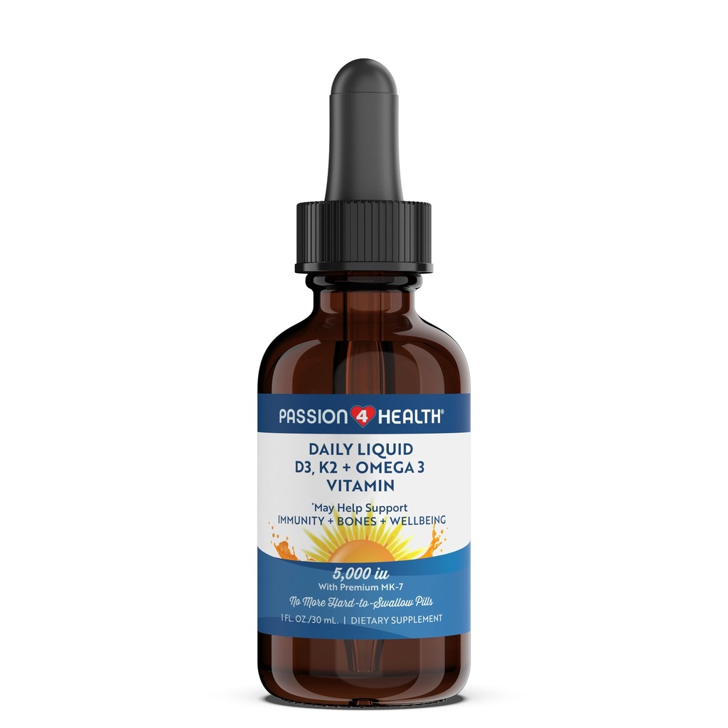 Passion 4 Health Organic Liquid Witamina D3 K2 (Mk- 7) + Suplement Omega 3 - Płynne krople witaminy D (5000j.m.) - Wsparcie dla zdrowych kości i mięśni