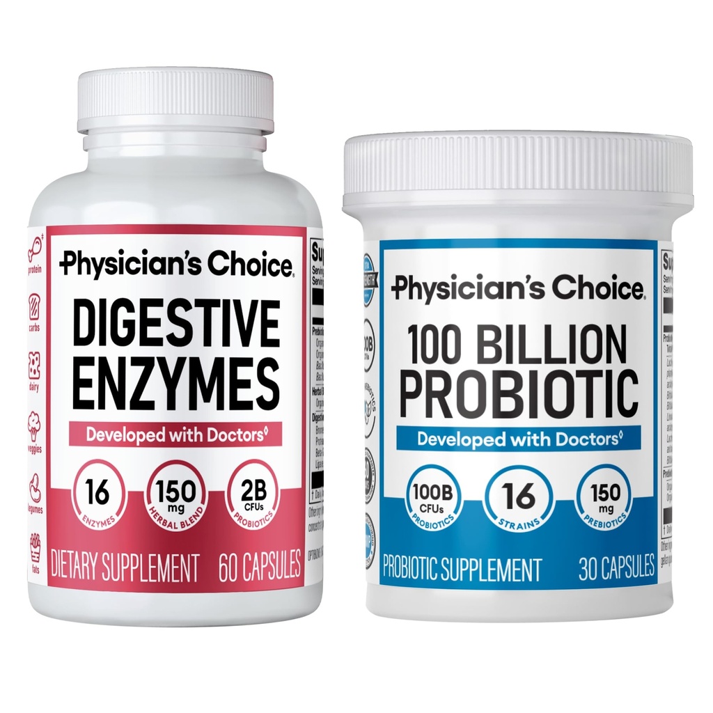 CHOICE lekarza 100 Miliard + Digestive Enzym 60ct Bundle - Zaawansowane wsparcie zdrowia Gut