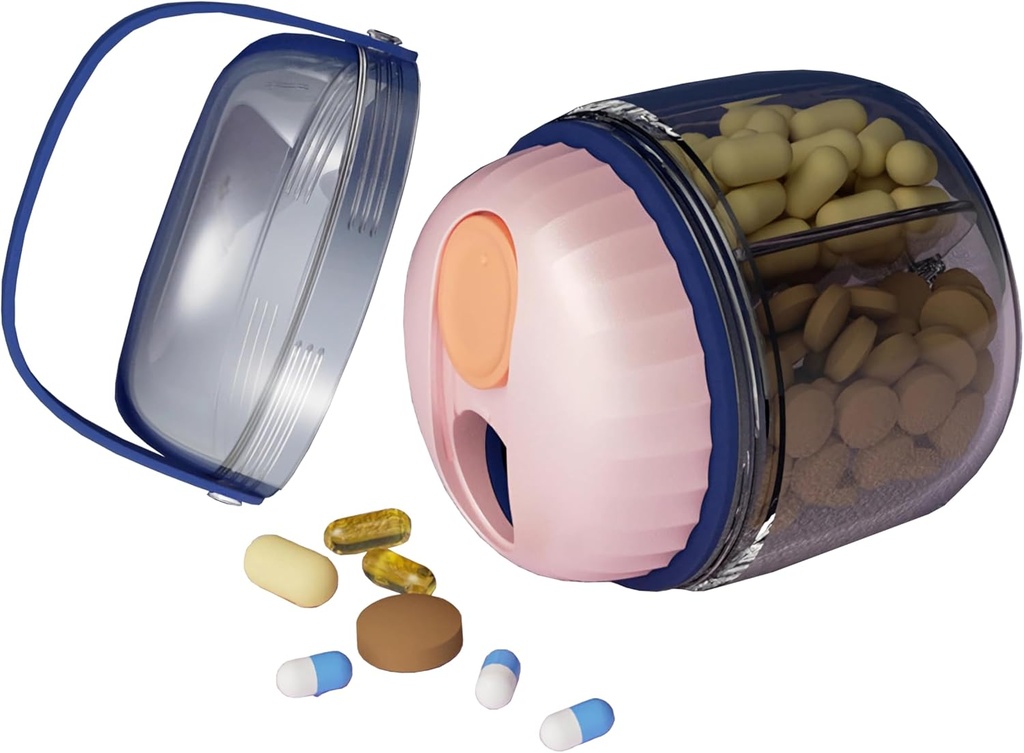 MURRI & MURRDI Pill Organizator z 4 Komory, Travel Pill Box, Przenośna skrzynia z antymieszania i szeroko otwarte projektowanie, pojemnik na pigułki dla Vitamin Fish Oils Medications, różowy