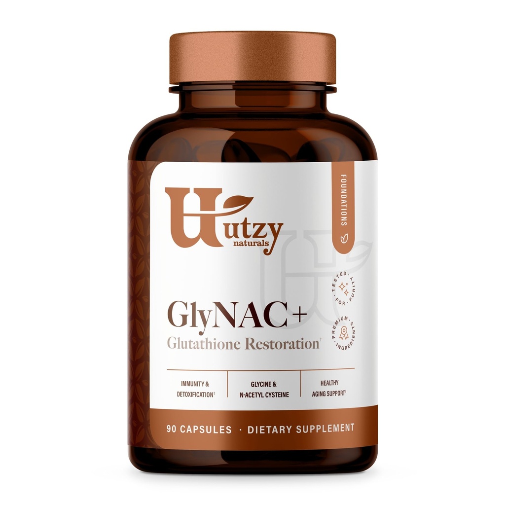 Utzy Naturals GlyNAC + Supplement Equipment 124; 1000 mg Glycine & NAC (N- Acetylo cysteina) 124; z witaminą B2 Cofactor for Glutathione Production Equipment 124; 90 Kapsułki