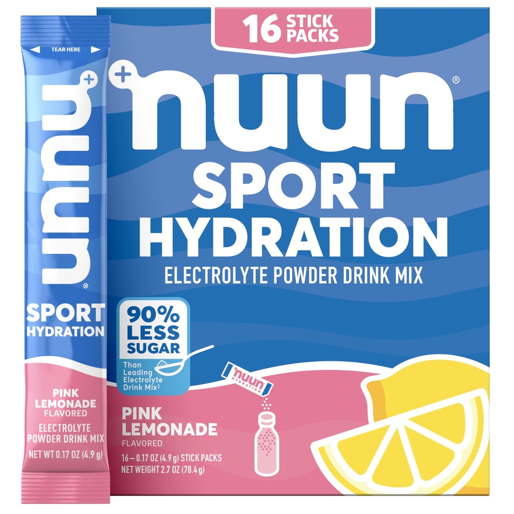 Nuun Sport Electrolyte w proszku pakiety z magnezem, Wapń, Potas, Chlorek i Sodu, Nawodnienie Pakiety dla On- The-, Różowy Lemoniada Flavor, Gluten Free & Wegan, 16 Pojedyncze służby