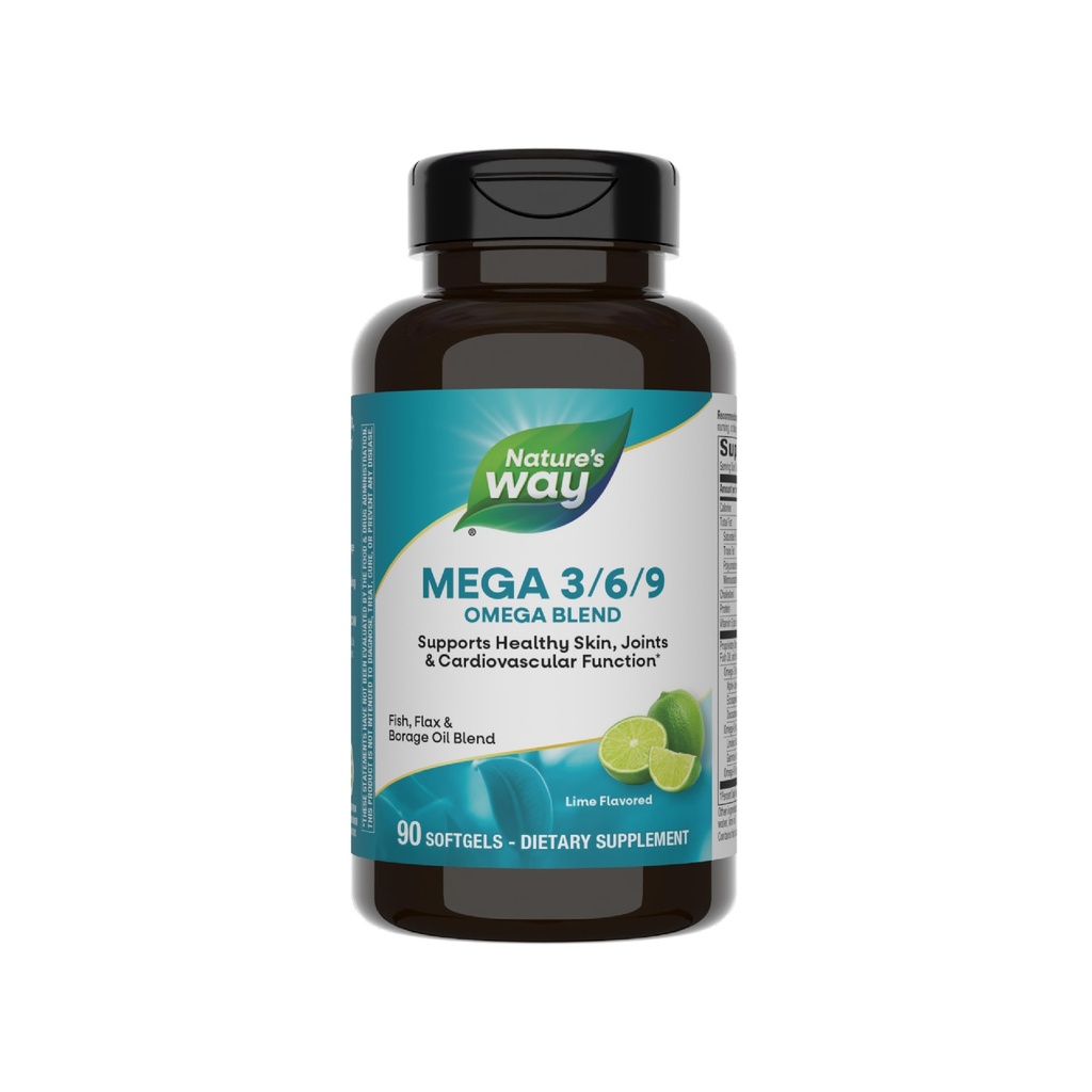 Nature 's Way Mega 3 / 6 / 9 Mieszanka Omega, Wspiera zdrową skórę, łączniki, funkcje sercowo-naczyniowe *, Ryby, Flax, Olej z borage, 90 Softgels flavored limonki (Packaging May Vary)