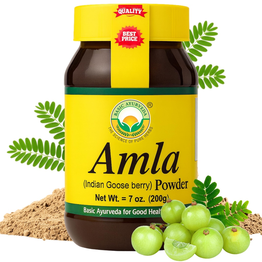 PODSTAWA AYURVEDA Amla Powder 7.05 Oz (200gm) < 124; 100% Surowy & Naturalny indyjski agrest (Amaleki) dla włosów, skóry & odporności 124; Brak dodatków > 124; Idealny do koktajli, DIY Maski, Ziołowe wykorzystanie & Wellness