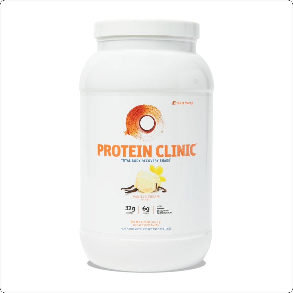 Klinika białka SaltWrap - Total Body Recovery Shake with Collagen Peptydes, HMB, Tart Cherry Extract, Pea Protein Powder Isolate, Fiber prebiotyczny dla łączników Natural Muscle Builder & Recovery - Vanilla