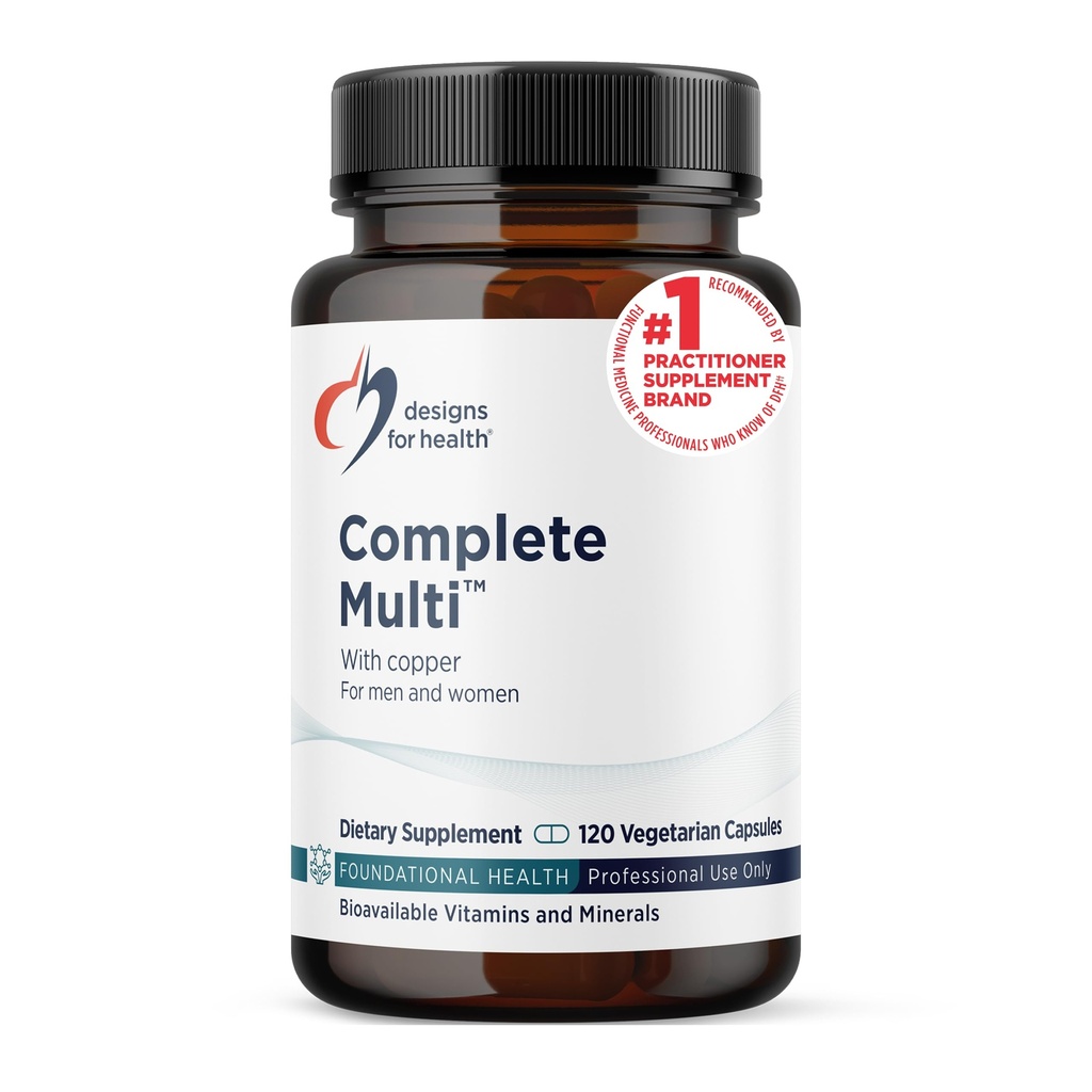 Designs for Health DFH Complete Multi with Copper - Complete Multi Witamina + Suplement mineralny z folianem, 1000 IU Witamina D, Immune Support Vitamin - Multivitamina bez żelaza (120 kapsułki)